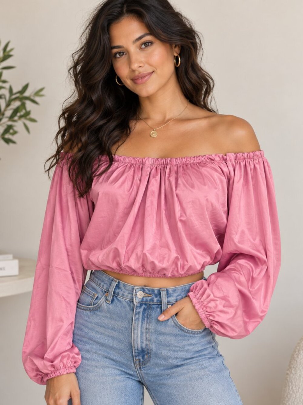 NWT Lucy Paris Pink Off Shoulder Ruched Crop Top Small